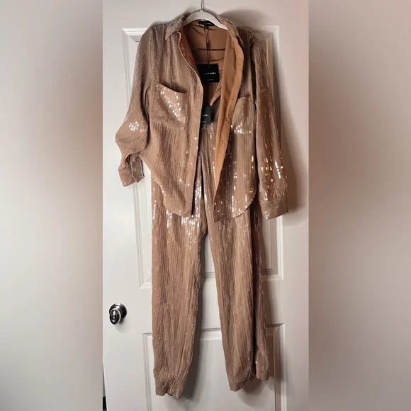 JLUXLABEL - Tan Elowen Sequin Trousers - Picture 3 of 10